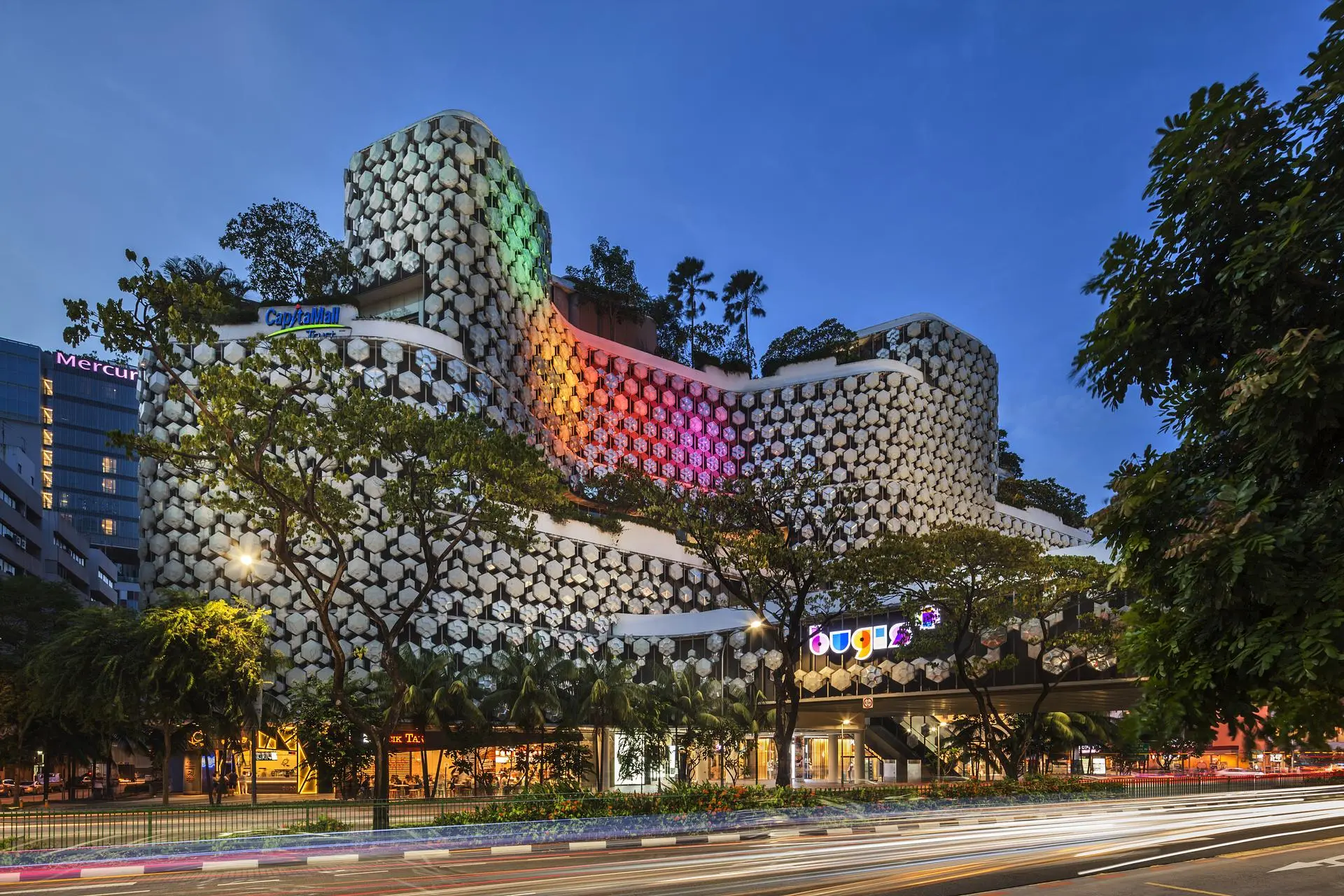 Evening Illumination Circular Facade Design, Bugis+ | Singapore Tourism ...
